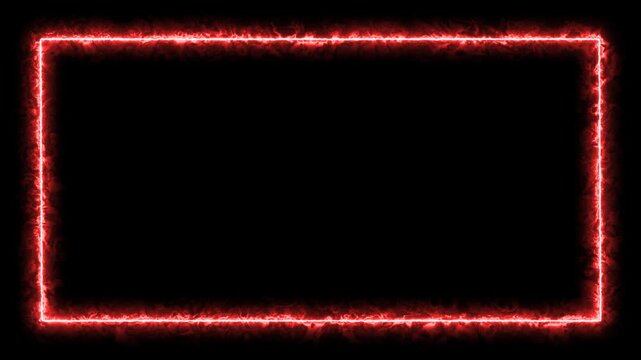 Frame overlay looping animation with glowing red neon rectangle on transparent background. Suitable for modern tech or futuristic themed videos.