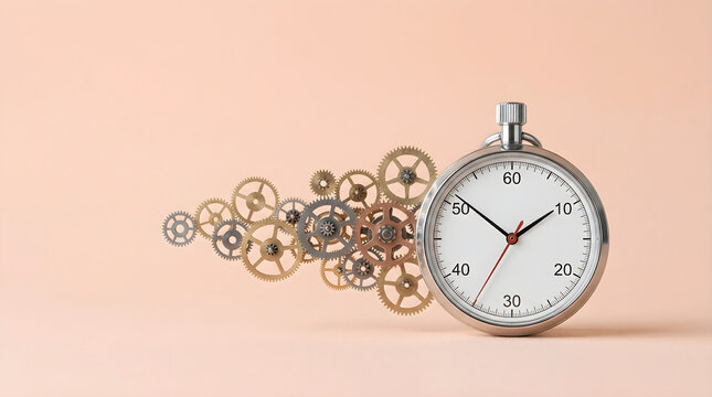 Stopwatch with internal gear mechanism representing efficiency and time management for increased professional productivity