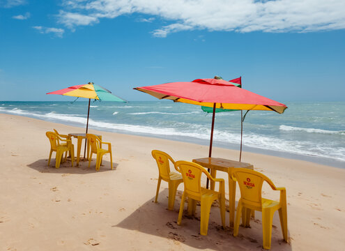 Tropical Beach Setup with Umbrellas and Ocean View - Canoa Quebrada, Ceara, Brazil. August, 05, 2026