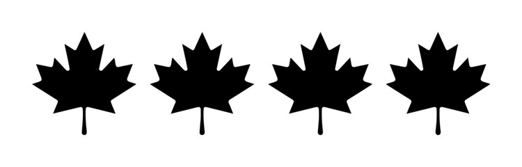 Fototapeta premium Set of black maple leaf icons isolated on transparent background for canadian patriotic event designs.