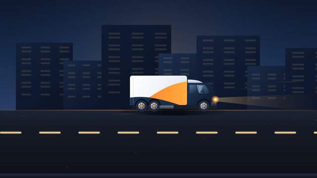 Delivery Truck Driving Through Night City Loop