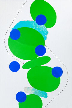 Modern abstract collage with a circle breaking a series of lines