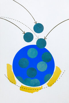 Modern abstract collage with a circle breaking a series of lines