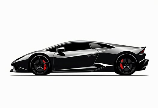 Black sports car sleek side view with red brake calipers