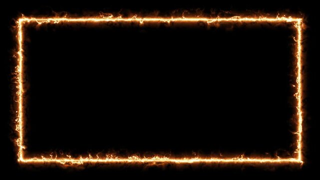 Frame overlay looping animation with glowing orange neon rectangle on transparent background. Suitable for modern tech or futuristic themed videos.