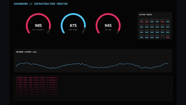 Digital infrastructure dashboard monitoring server network performance metrics