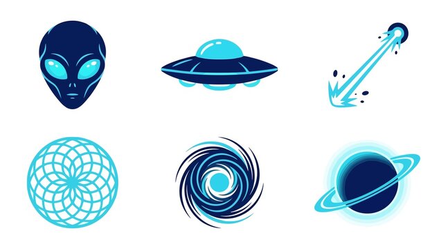 Set of futuristic alien and space-themed vector icons