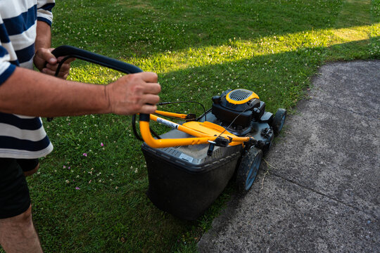 Close Up of Lawn Mower During Yard Work