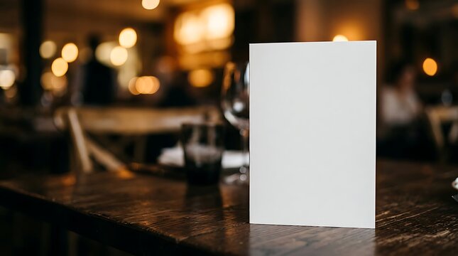 Blank Restaurant Menu Card on a Wooden Table with Blurred Background