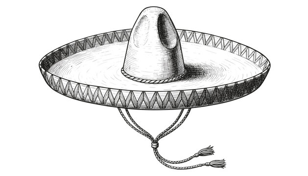 Vintage woodcut engraving illustration of a traditional mexican sombrero hat