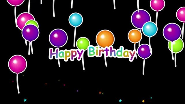 Celebratory birthday animation with floating colorful balloons and confetti