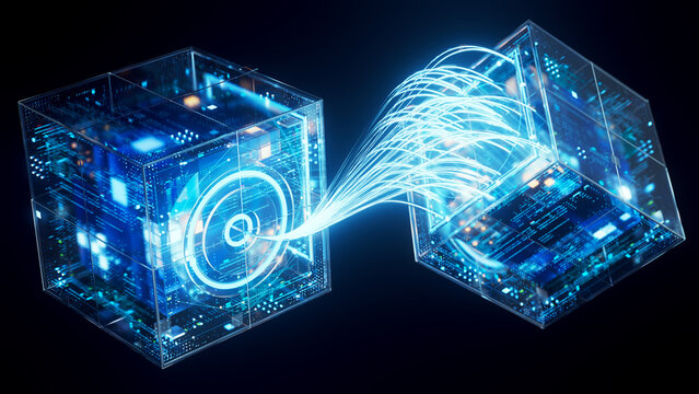 Glowing Data Transfer Between Glass Cubes