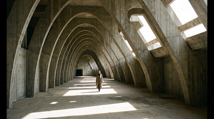 Fototapeta premium Walking Through the Curved Concrete Ribs