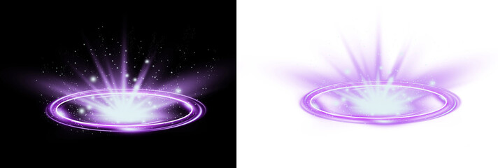 Purple magic portal energy ring with glowing particles and light rays © Rahman