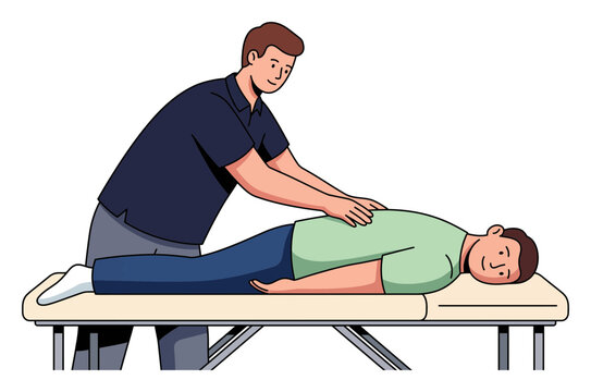 Professional Physiotherapy Treatment and Rehabilitation Illustration. Doctor Applying Massage Therapy on Patient. Medical Care, Health Recovery, Exercise Therapy Vector Art