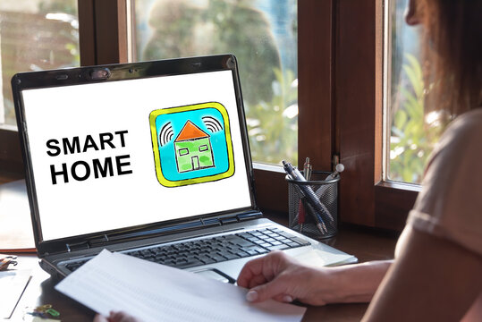 Smart home concept on a laptop screen