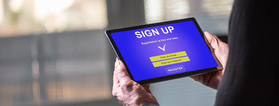 Sign up concept on a tablet