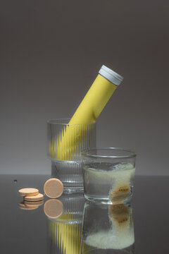 Effervescent tablets dissolve in water