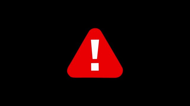 Alert risk safety danger road warning sign symbol animated. On 4k video and black background