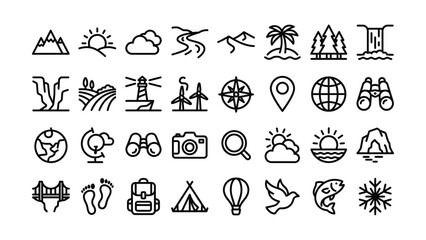 Fototapeta premium Collection of travel and outdoor activity icons with transparent background