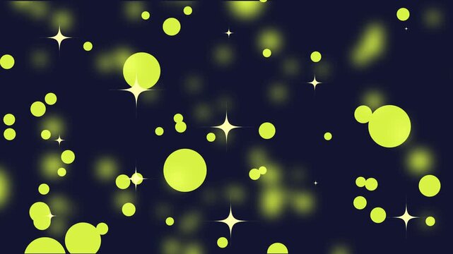 Yellow Blurry Lights and Sparkling Stars on Blue Background, Dreamy Bokeh Motion Effect