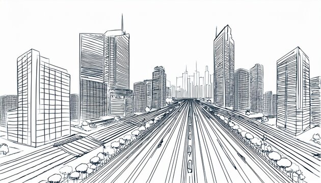 city sketch one point perspective