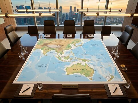 Neutral lighting Asia Pacific map highlighting geopolitical boundaries