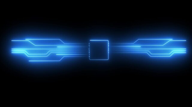 Neon blue digital circuit board hud futuristic cybernetic data transfer animation, tech interface for motion