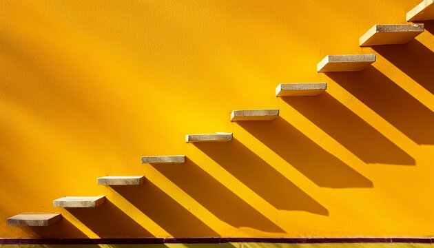 stairs on yellow wall shade from sunlight steps on vivid background