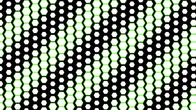 Abstract geometric pattern with repeating black and white hexagonal shapes and subtle yellow accents in a modern digital design