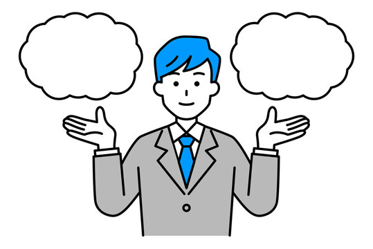 二つの選択肢を提案するスーツの男性
