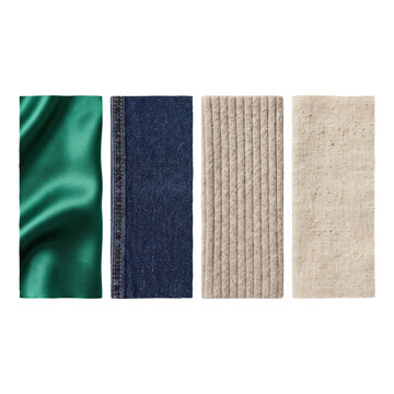 Fabric swatches in green satin denim corduroy linen