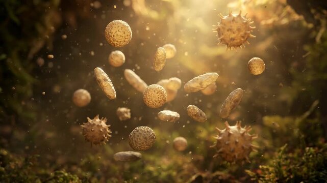 Microscopic Fungal Spores Floating Gracefully for Earthy Mycology and Biological Pathogen Concepts