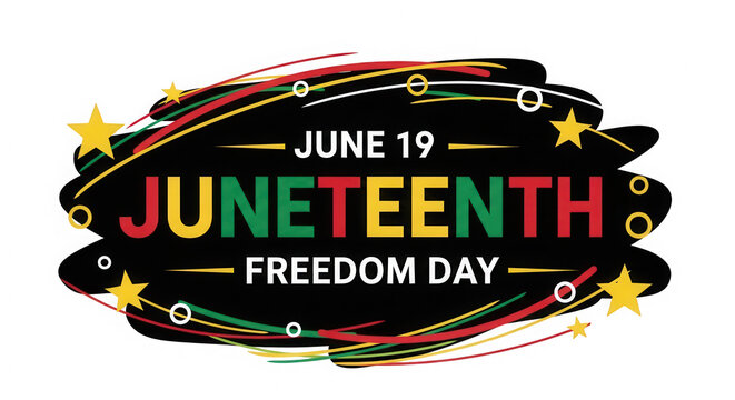 Juneteenth Freedom Day text design with stars and colorful letters isolated on transparent background