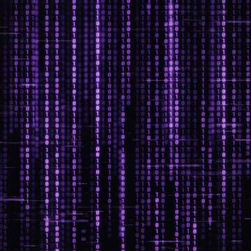 Cyberpunk violet binary digital rain with glowing code streams