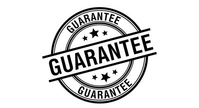 Black and white guarantee rubber stamp icon for business quality control isolated on transparent background