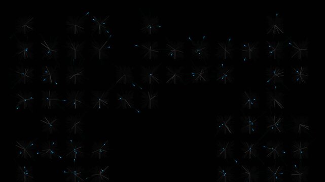 Set of glowing wind turbine icons with blue energy lights on a black background