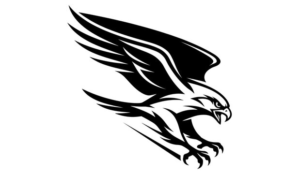 Eagle illustration depicting a hunting raptor in mid-flight with outstretched wings and sharp talons.