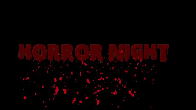 Horror Night Halloween Animated Text Title with Dripping Red Blood and Splatters on Black Background