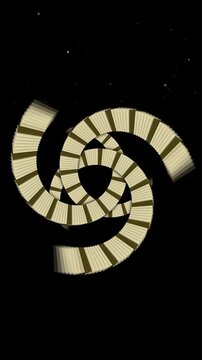 Abstract triskelion symbol dissolving into particles