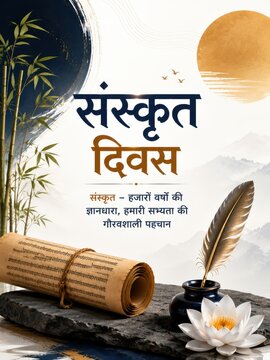 Sanskrit Day Creative Background With Ancient Manuscript And White Lotus
