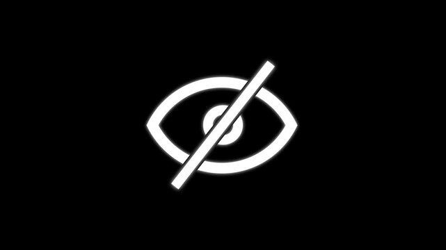 Hidden eye icon with diagonal slash, privacy mode, visibility restriction, concealed content, confidential information, disabled viewing, security, anonymity, and digital privacy protection concept.