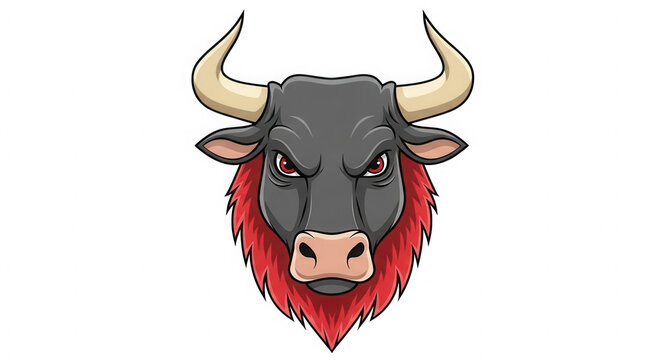 Pixel art bull head mascot with red fur and sharp horns isolated on transparent background
