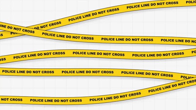 Yellow police line do not cross caution tape strips arranged in a crossing pattern for crime scene investigation and restricted area security marking for safety and law enforcement