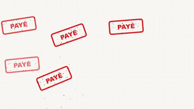 Three red rubber stamps with the french word paye meaning paid on a textured paper background