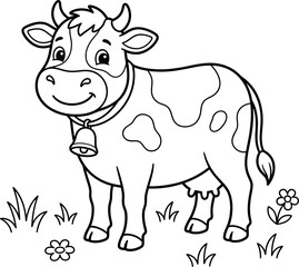 Cute cartoon cow with bell isolated on transparent background