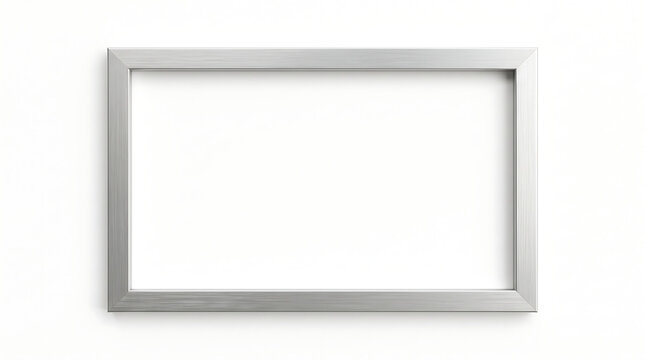 Empty rectangular silver picture frame with a minimalist design against a clean white background, ready for a photo or artwork.