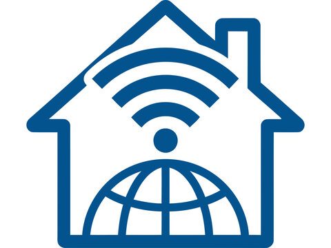 Blue WiFi signal icon with data transmission concept.