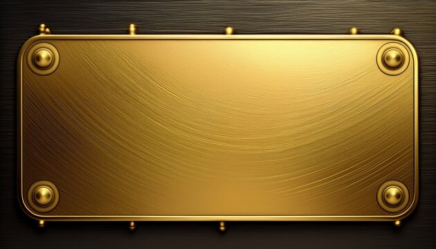 gold metal plaque or nameboard with rivets