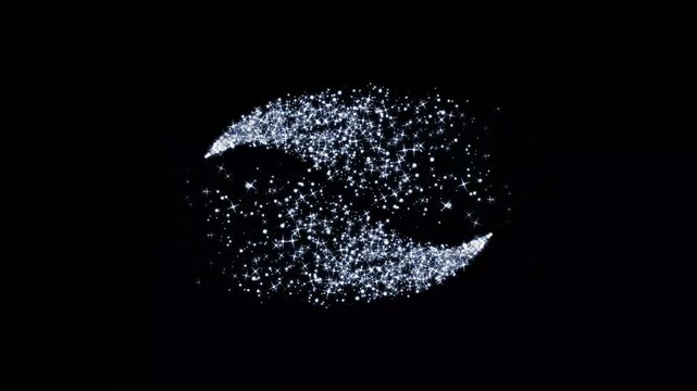 Majestic glitter line sweeps bursting outward with twinkling star graphics  glittering sparkles twinkle stars line and twinkle sparkle stars animation, cartoon doodle sparkles on black screen.4k